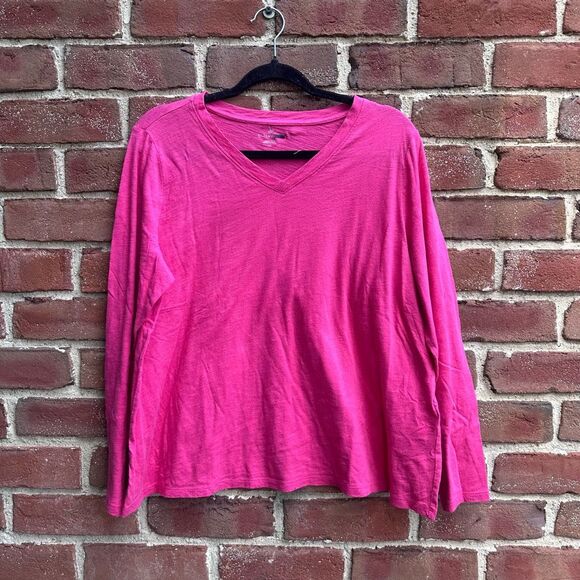Eileen Fisher Womens $78 Organic Cotton Slub V-Neck Top pink 1X NEW - Picture 1 of 4
